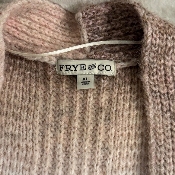 Frye and Co. Pink & Brown Ombre, Wool Blend, Cozy Knit Fringe Sweater Cardigan - Picture 8 of 14